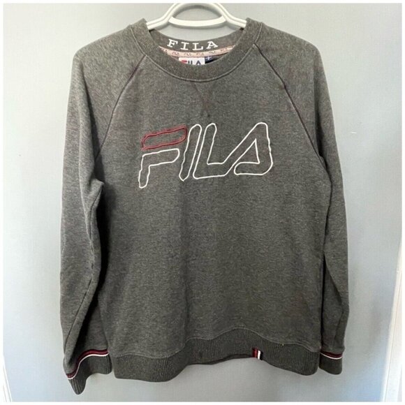 Fila Grey Sweatshirt Small Logo Crewneck Pullover Athletic Streetwear - Picture 1 of 5